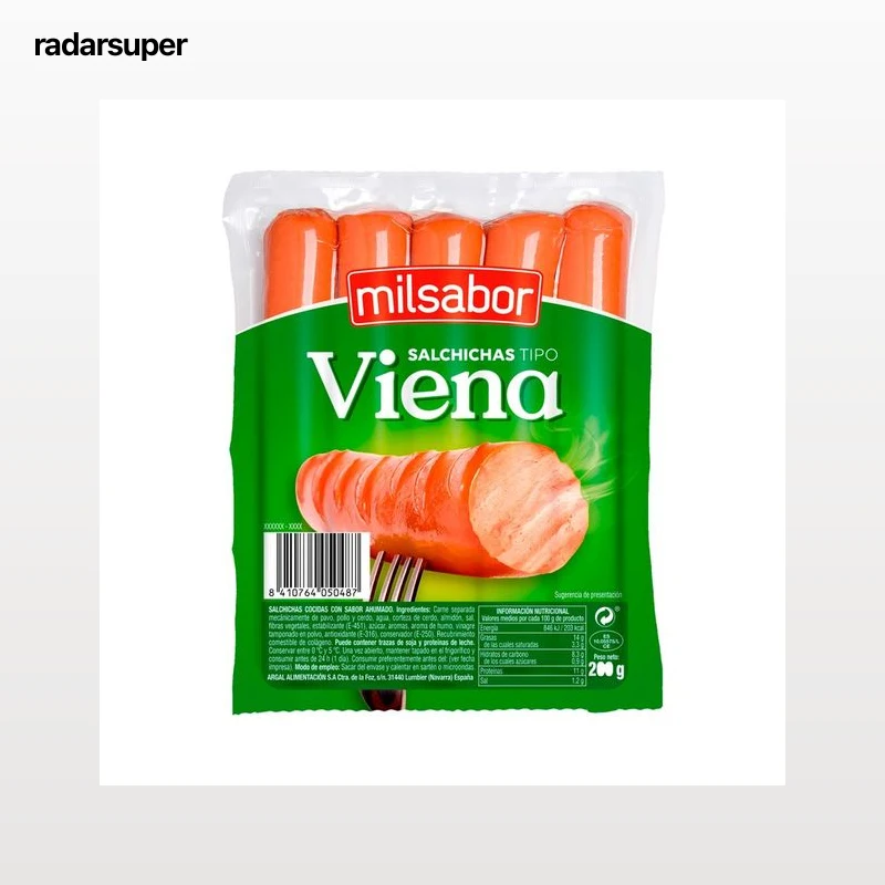 MILSABOR Salchichas cocidas mixtas (pavo, pollo y cerdo) con sabor ahumado, tipo Viena 200 g.