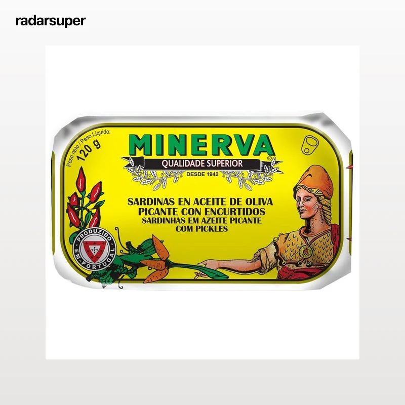 MINERVA Sardinas en aceite de oliva picante con encurtidos 120 g.