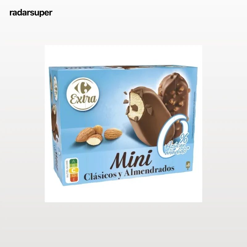 Mini bombón helado clásico y almendrado Carrefour Extra 8 ud.