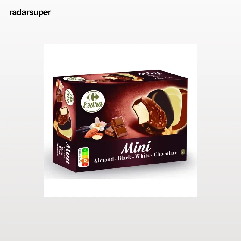 Mini bombón helado de almendras, negro, blanco y chocolate Extra Carrefour 8 ud.