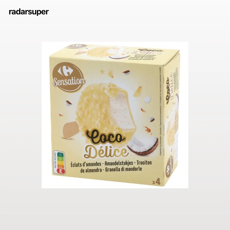 Mini bombón helado de coco con trocitos de almendras Sensation Carrefour 4 ud.