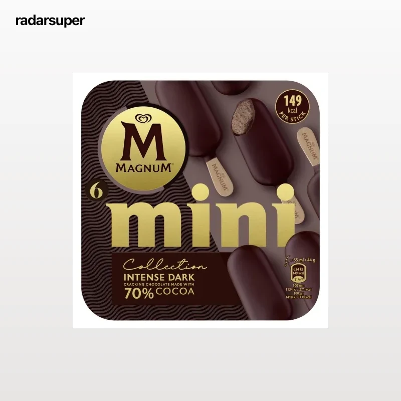 Mini bombón helado Intense Dark 70% cacao Collection Magnum sin gluten 6 ud.
