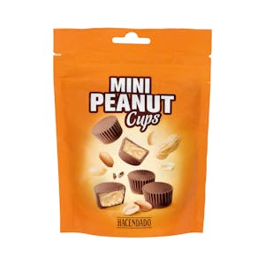 Mini bombones de chocolate con leche Peanut Cups Hacendado relleno de crema y pedazos de cacahuete