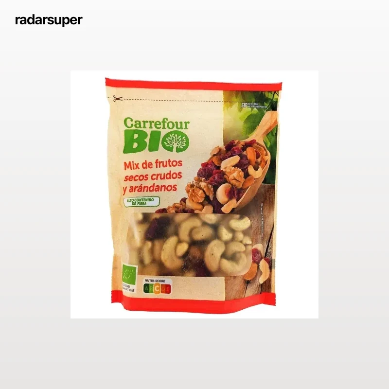 Mix de frutos secos crudos y arándanos ecológico Carrefour Bio doy pack 125 g.