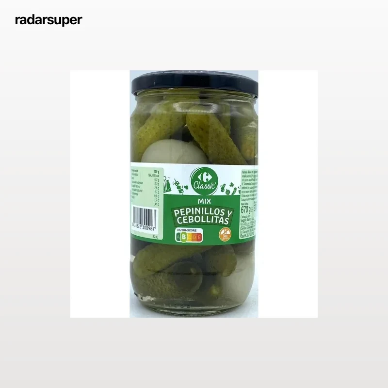 Mix de pepinillos y cebollitas Classic Carrefour 370 g.