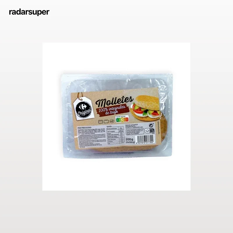 Molletes de pan integral Carrefour Original pack de 2 unidades de 100 g.
