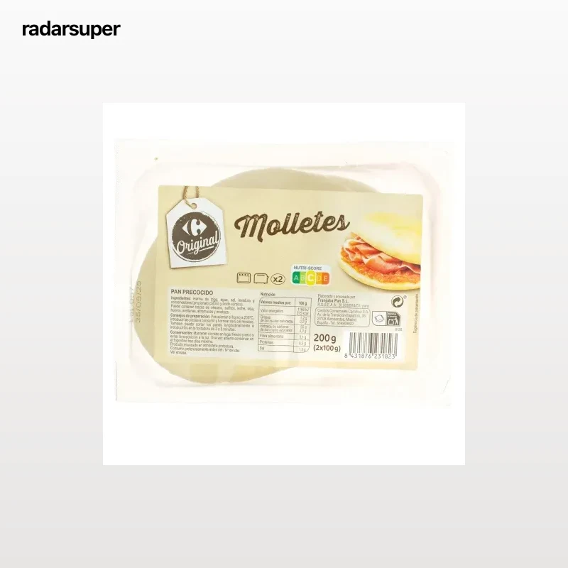 Molletes de pan para hornear o tostar Carrefour pack de 2 unidades de 100 g.