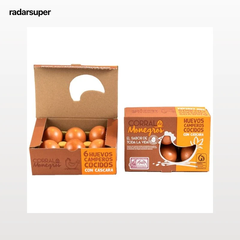 MONEGROS Huevos de gallinas camperas cocidos con cáscara clase M-L y cat. A 6 uds.