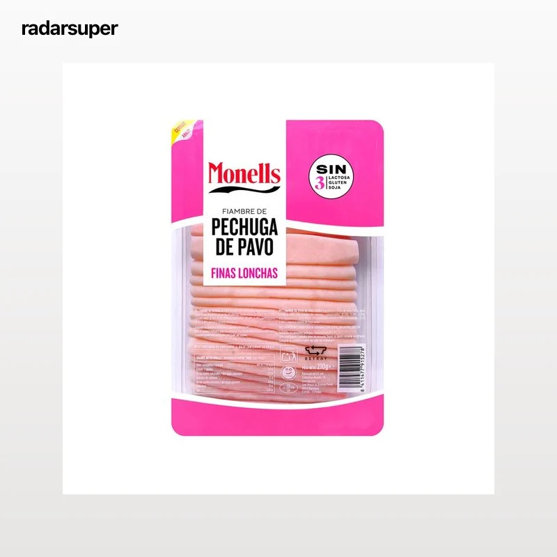 MONELLS Fiambre de pechuga de pavo, extrajugosa y cortada en finas lonchas MONELLS 210 g.