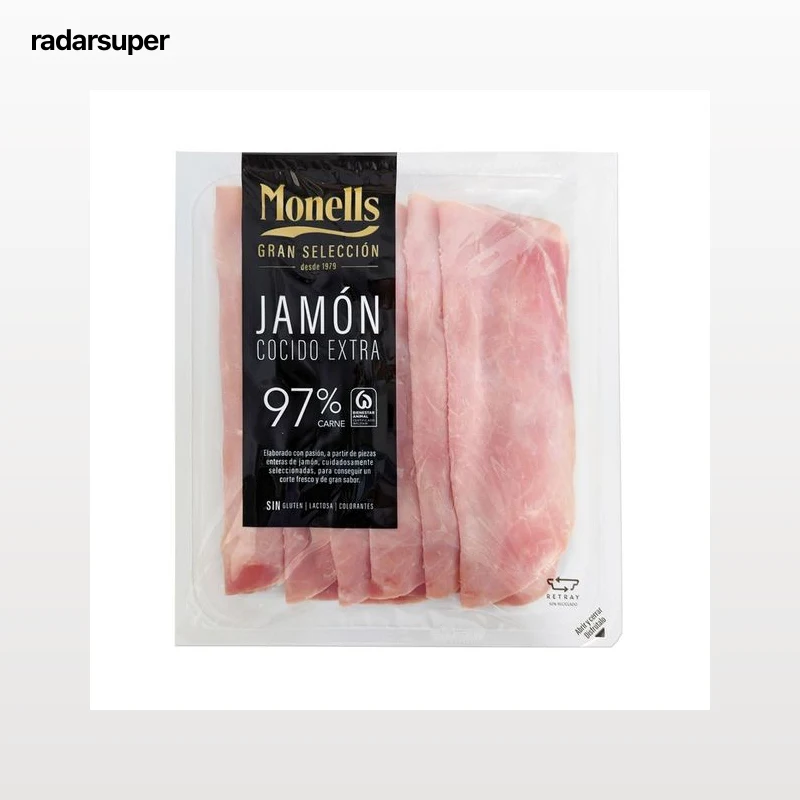 MONELLS Gran selección Jamón cocido extra (97% carne), cortado en lonchas 140 g.