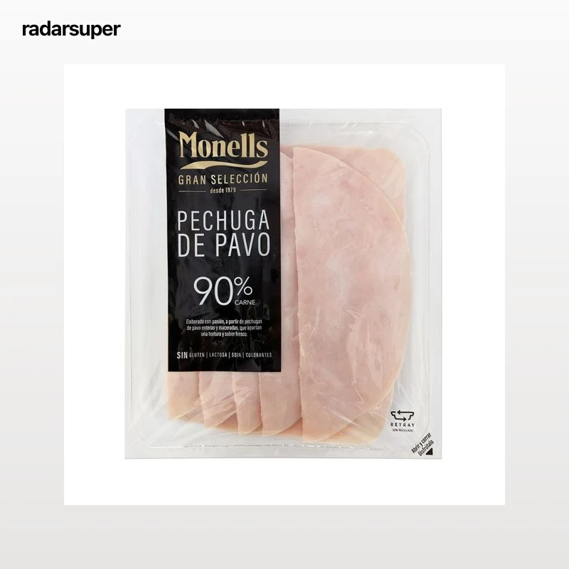 MONELLS Gran selección Pechuga de pavo (90% carne) cortada en lonchas 140 g.
