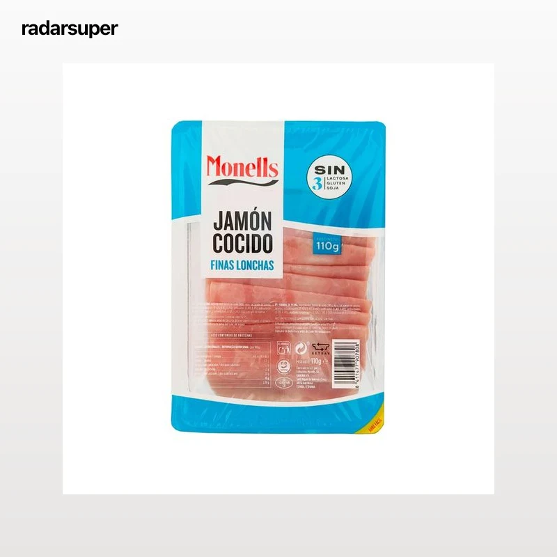 MONELLS Jamón cocido extrajugoso, cortado en finas lonchas MONELLS 110 g.