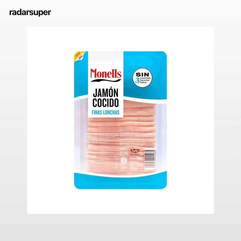 MONELLS Jamón cocido extrajugoso, cortado en finas lonchas MONELLS 210 g.