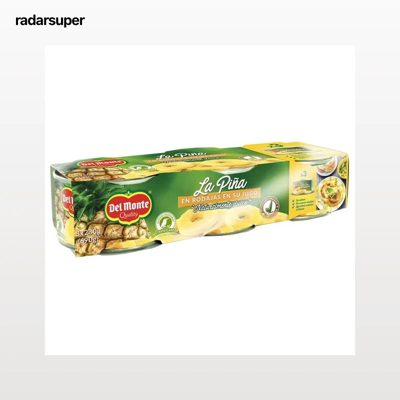 DEL MONTE Piña en rodajas en su jugo 3 x200 g.