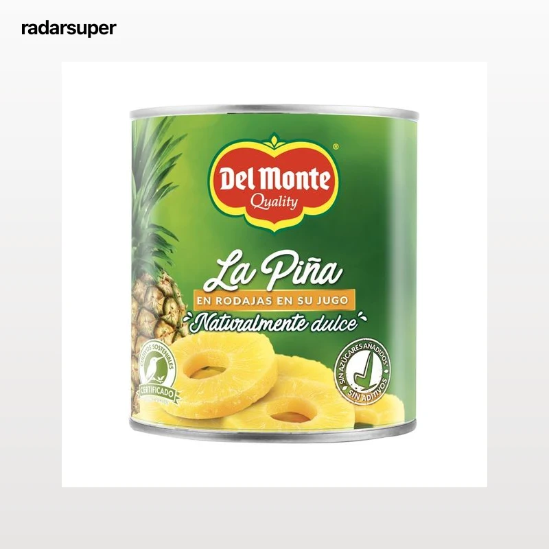 DEL MONTE Piña en su jugo cortada en rodajas y sin azúcares añadidos 510 g.