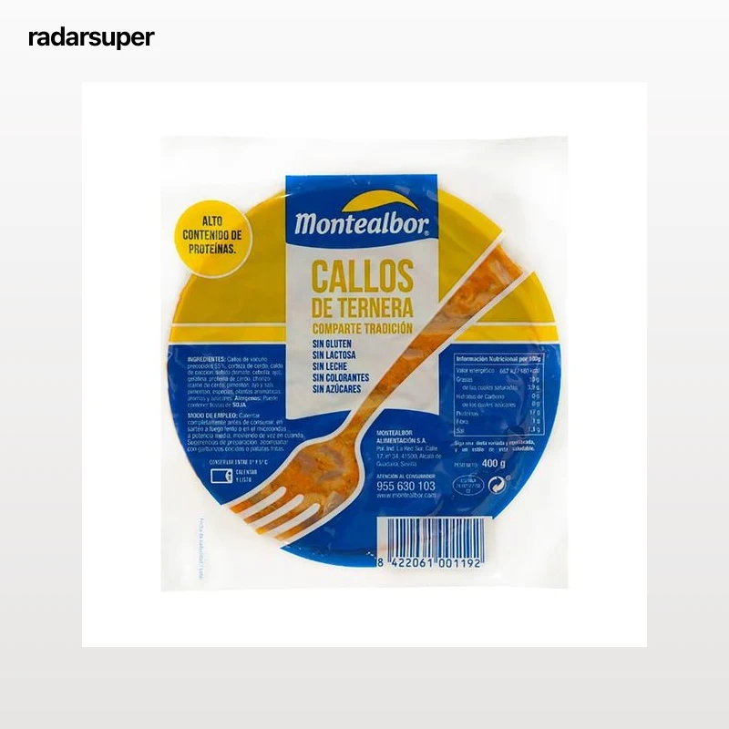 MONTEALBOR Callos de ternera estilo tradicional, sin azucares, ni colorantes ni alérgenos, ni gluten ni lactosa MONTEALBOR 400 g.