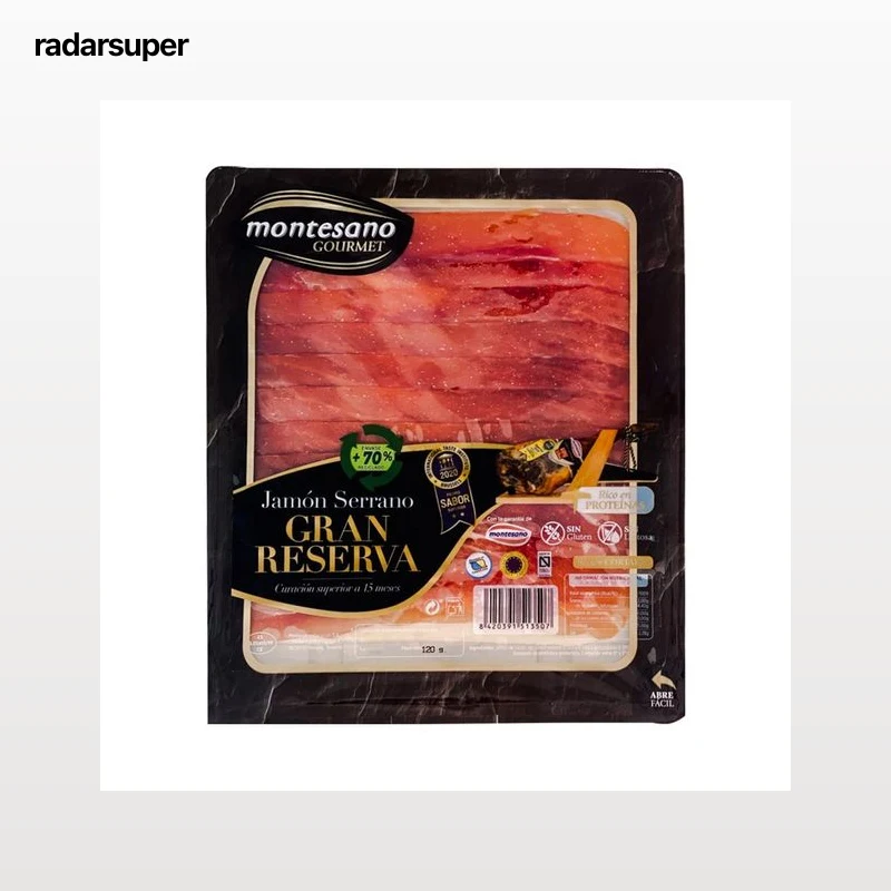 MONTESANO Jamón serrano gran reserva (curación mínima de 15 meses), cortado en finas lonchas MONTESANO Gourmet 120 g.