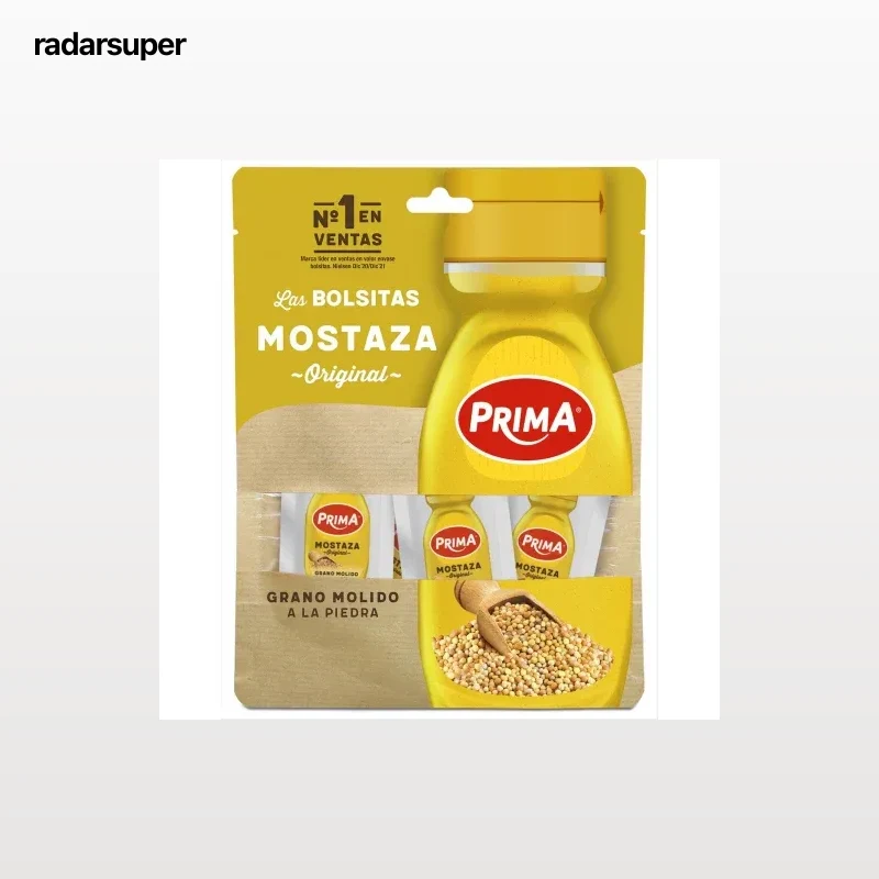 Mostaza Prima sin gluten pack de 12 sobres de 4 g.