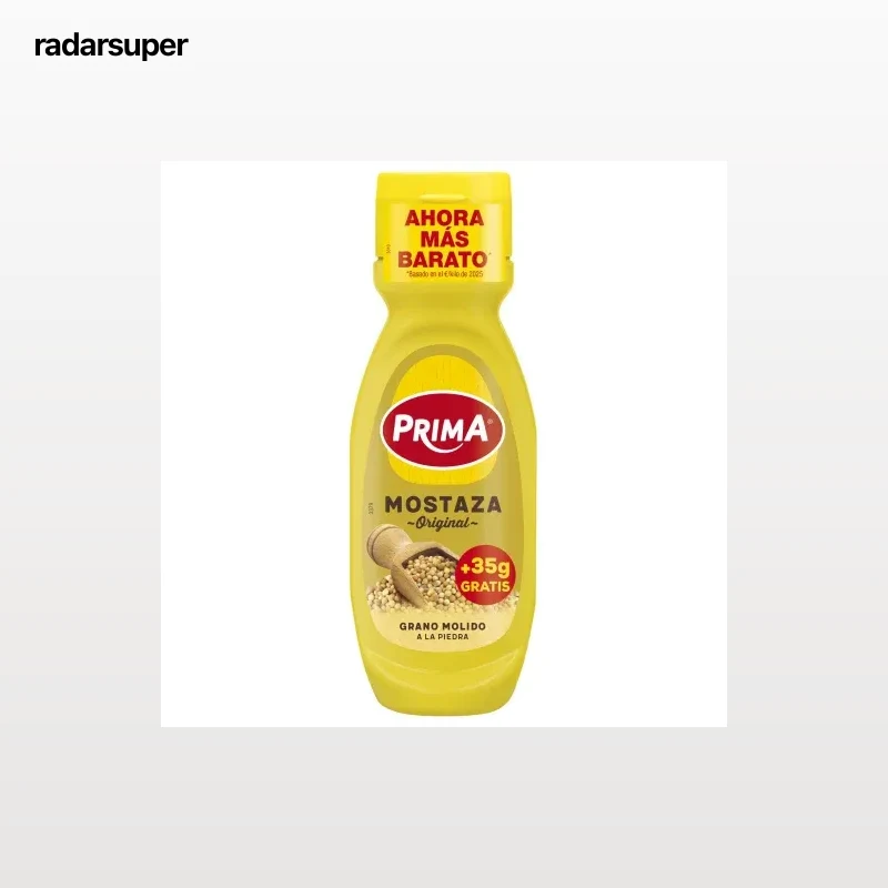Mostaza sabor original Prima sin gluten envase 265 g.