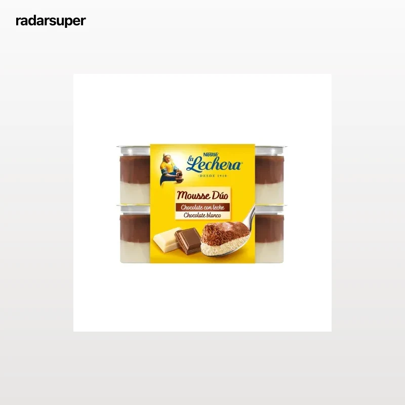 Mousse de chocolate blanco con leche Mousse Dúo Nestlé La Lechera pack de 4 unidades de 60 g.