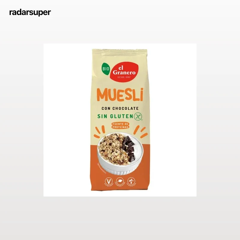 Muesli con chocolate ecológico El Granero sin gluten 375 g.