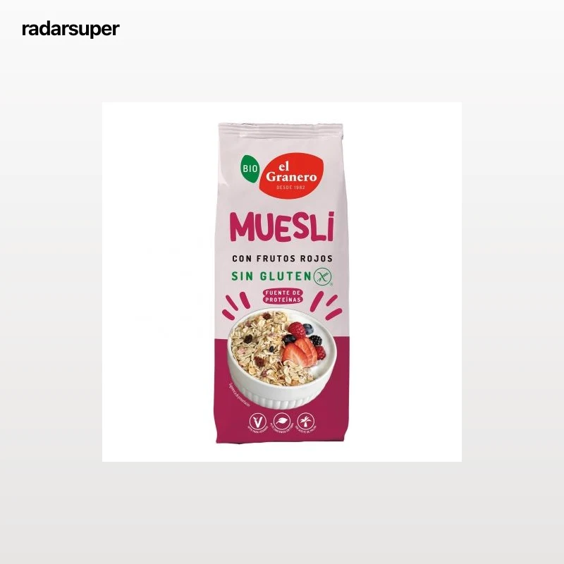 Muesli con frutos rojos ecológico El Granero sin gluten 375 g.