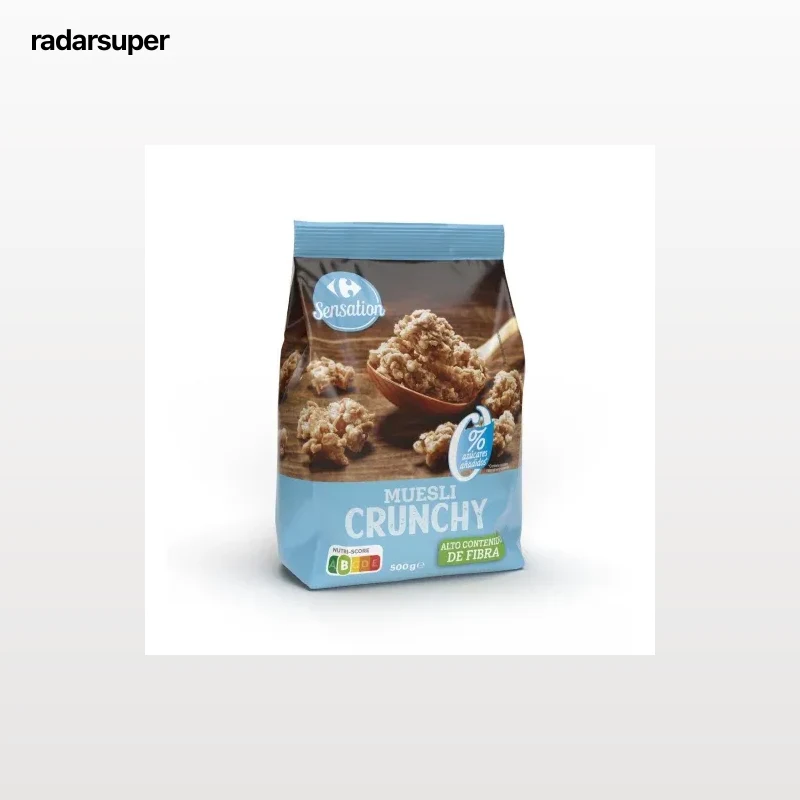 Muesli crujiente Carrefour Sensation sin azúcar añadido 500 g.
