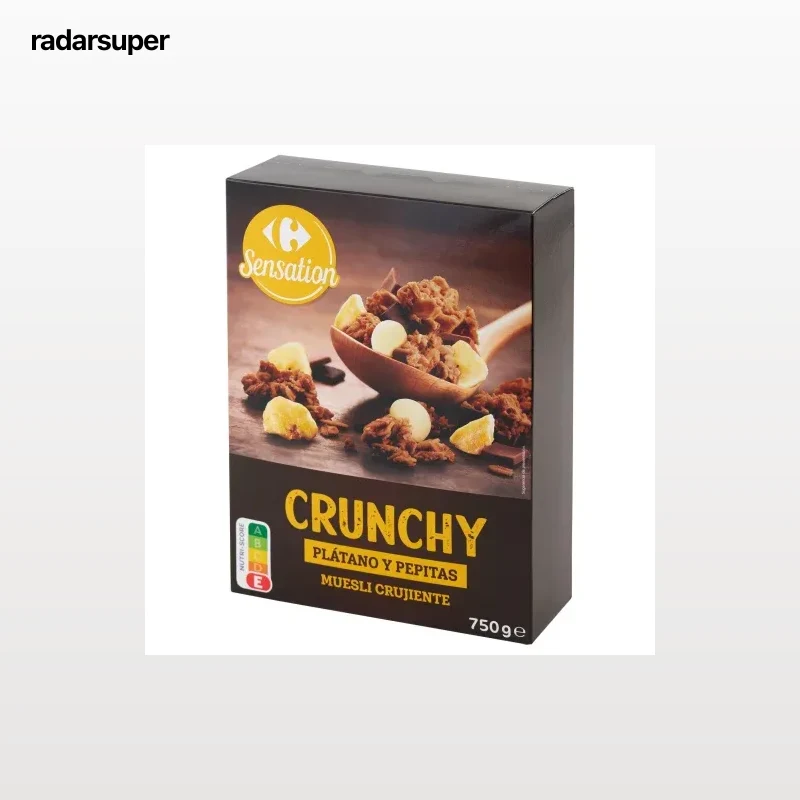 Muesli crujiente con plátano y pepitas Carrefour Sensation 750 g.