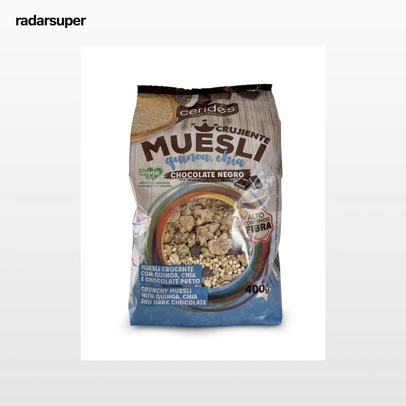 Muesli crujiente con quinoa chia y chocolate negro Cerides 400g