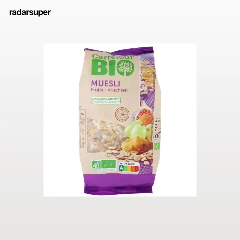 Muesli ecológico sin azúcar añadido Carrefour Bio 375 g.