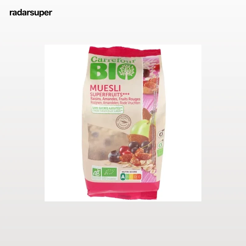 Muesli ecológico Superfruits Carrefour Bio sin azúcar añadido 375 g.