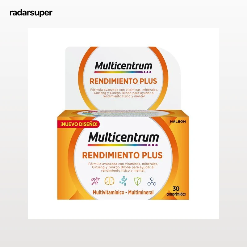 MULTICENTRUM Rendimiento plus Complemento nutricional con ginseng y ginkgo biloba 30 comprimidos.