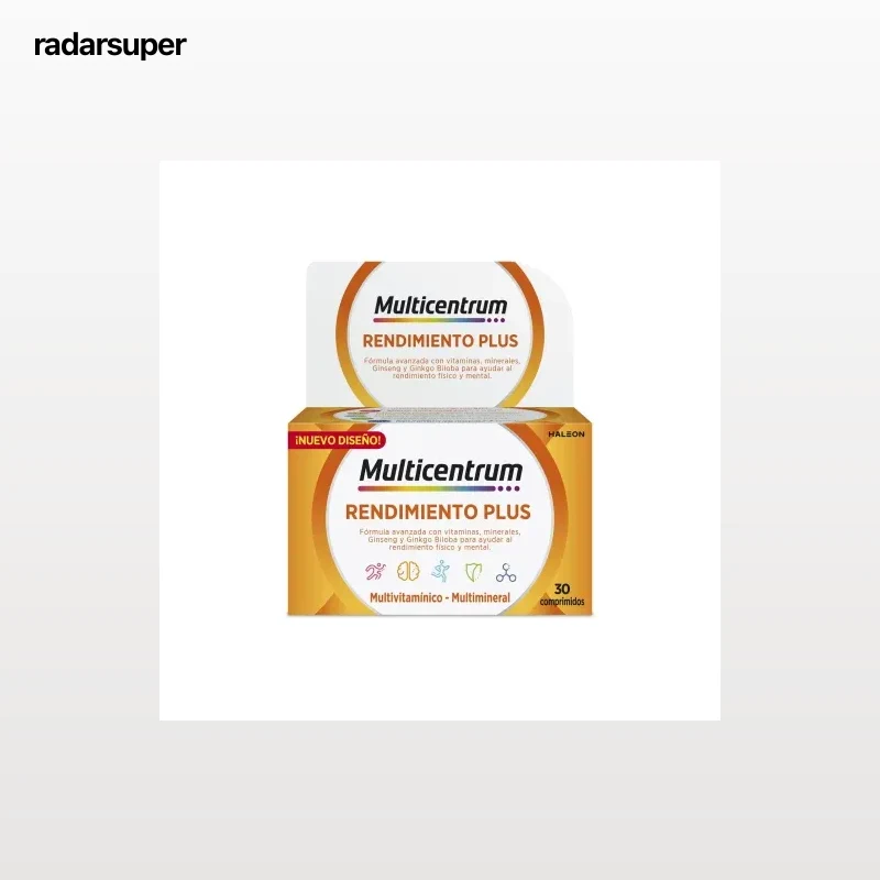 Multivitamínico y multimineral con ginseng y ginkgo en comprimidos Plus Multicentrum sin gluten 30 ud.
