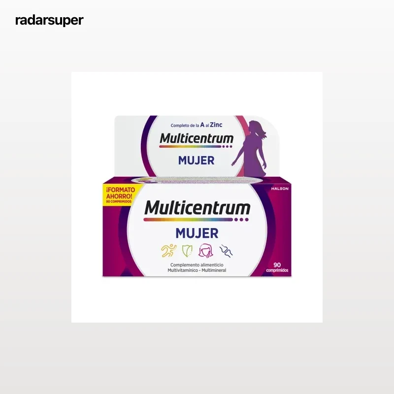 Multivitamínico y multimineral en comprimidos Mujer Multicentrum sin gluten 90 ud.