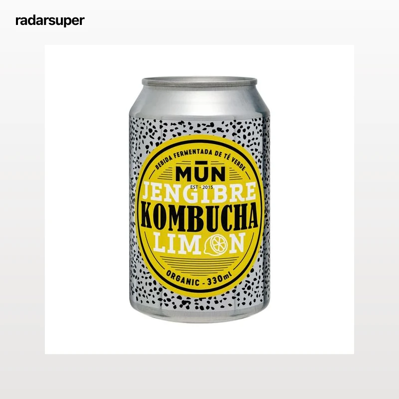 MUN Bebida fermentada de té verde ecológico (Kombucha) con limón y jengibre lata 33 cl.
