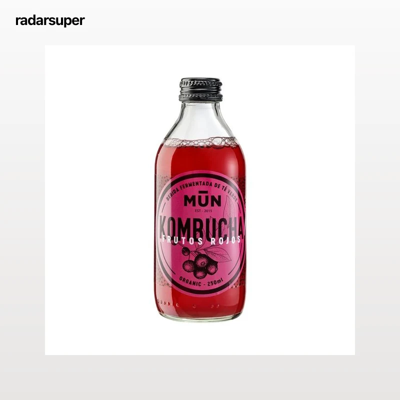 MUN Bio Bebida refrescante de té verde (kombucha) con sabor a frutos rojos 250 ml.