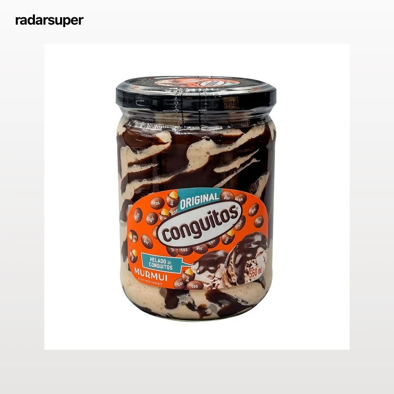 MURMUI Tarrina de cristal de helado de crema de cacahuete y chocolate Conguitos 550 ml.