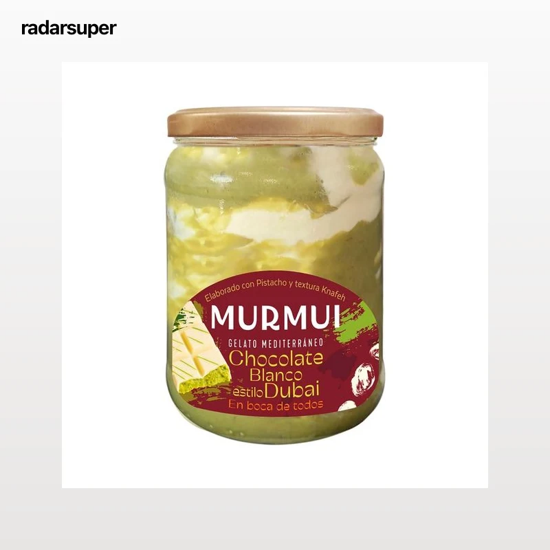 MURMUI Tarrina de helado de chocolate blanco con pistacho y textura Knafeh (estilo Dubai) 550 ml.