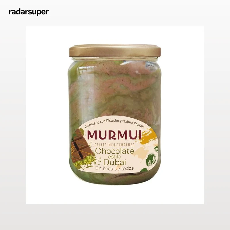 MURMUI Tarrina de helado de chocolate estilo Dubai (pistacho y textura knafeh) 550 ml.