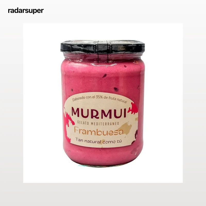MURMUI Tarrina de helado de sorbete de frambuesa, elaborado con un 35% de fruta natural 550 ml.
