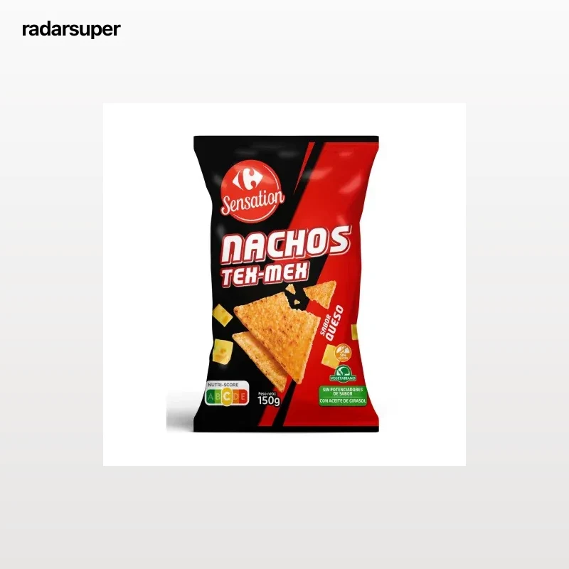 Nachos sabor tex mex y queso Sensation Carrefour 150 g.
