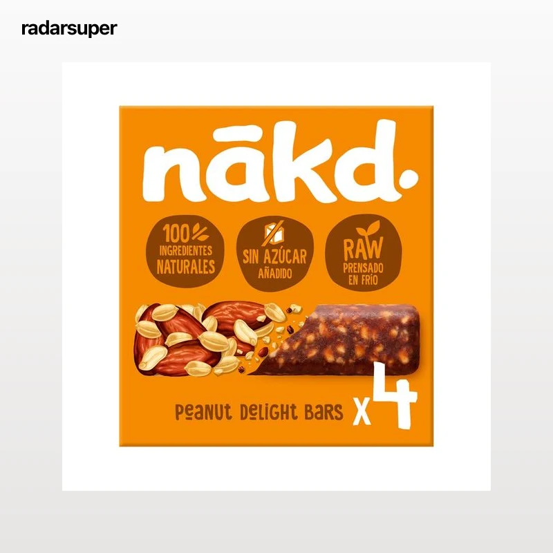 NÁKD Barritas de cacahuetes con fruta y frutos secos, 100% ingredientes naturales y sin azúcares añadidos 4 uds. 140 g.