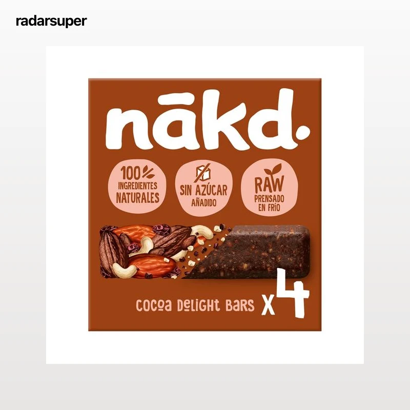 NÁKD Barritas de chocolate con frutos secos y fruta, con ingredientes 100% naturales y sin azúcares añadidos 4 uds. 140 g.