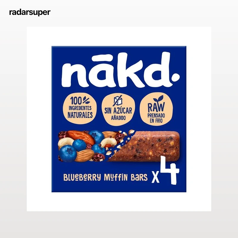 NÁKD Barritas de muffin de arádanos, con frutos secos y fruta, ingredientes 100% naturales y sin azúcares añadidos 4 uds. 140 g.