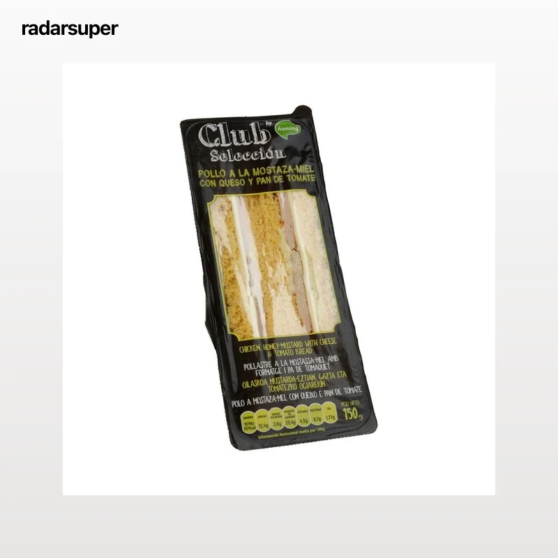 ÑAMING Sandwich de pan de molde con tomate relleno de pollo a la mostaza-miel con queso ÑAMING Club selección 150 g.