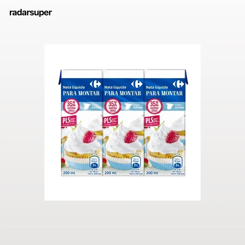 Nata liquida para montar Carrefour pack de 3 unidades de 200 ml.