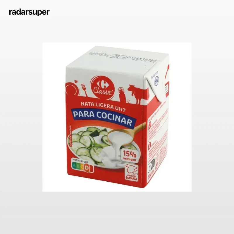 Nata para cocinar ligera 15% materia grasa Classic´ Carrefour 500 ml.