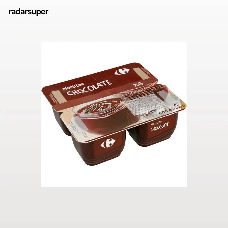 Natillas de chocolate Carrefour pack de 4 unidades de 125 g.