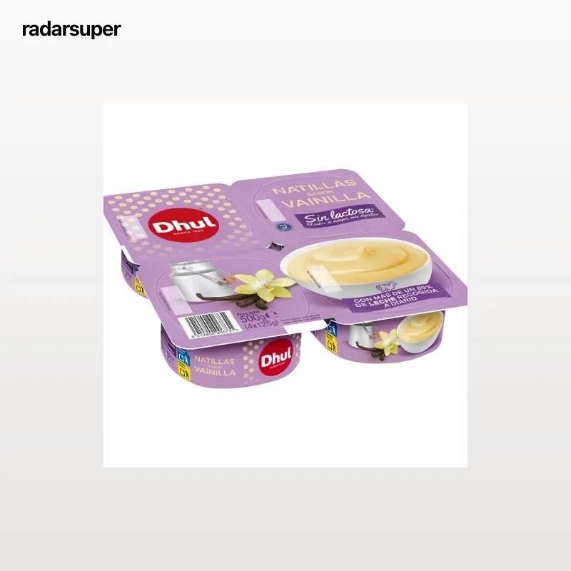 Natillas de vainilla Dhul sin lactosa pack de 4 unidades de 125 g.