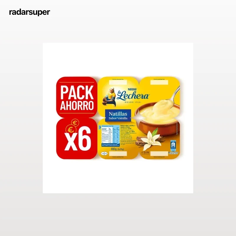 Natillas de vainilla La Lechera pack de 6 unidades de 115 g.